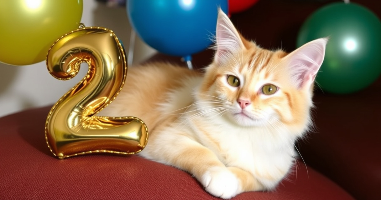 "Festeggiamenti per il 21° compleanno di Mozzarella, il gatto sopravvissuto a un tumore cerebrale."