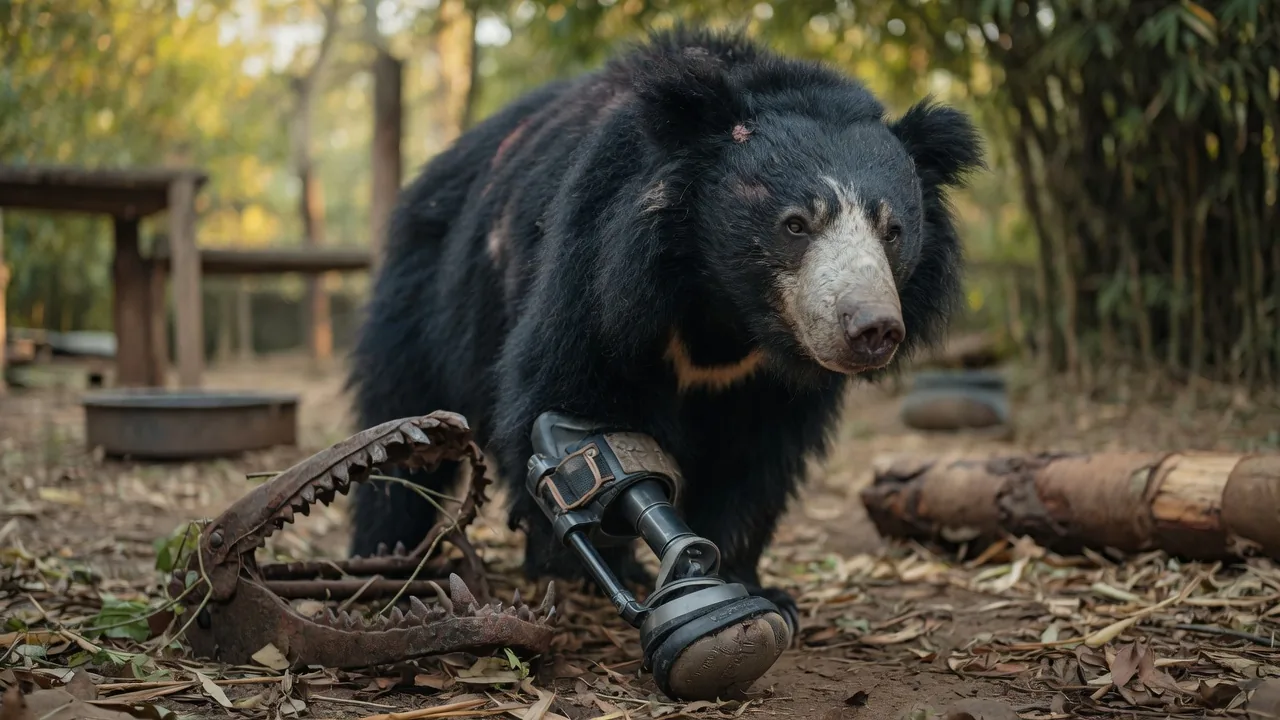 Orso Vasi salvato in India: dalla trappola del bracconaggio a una nuova vita con protesi innovativa