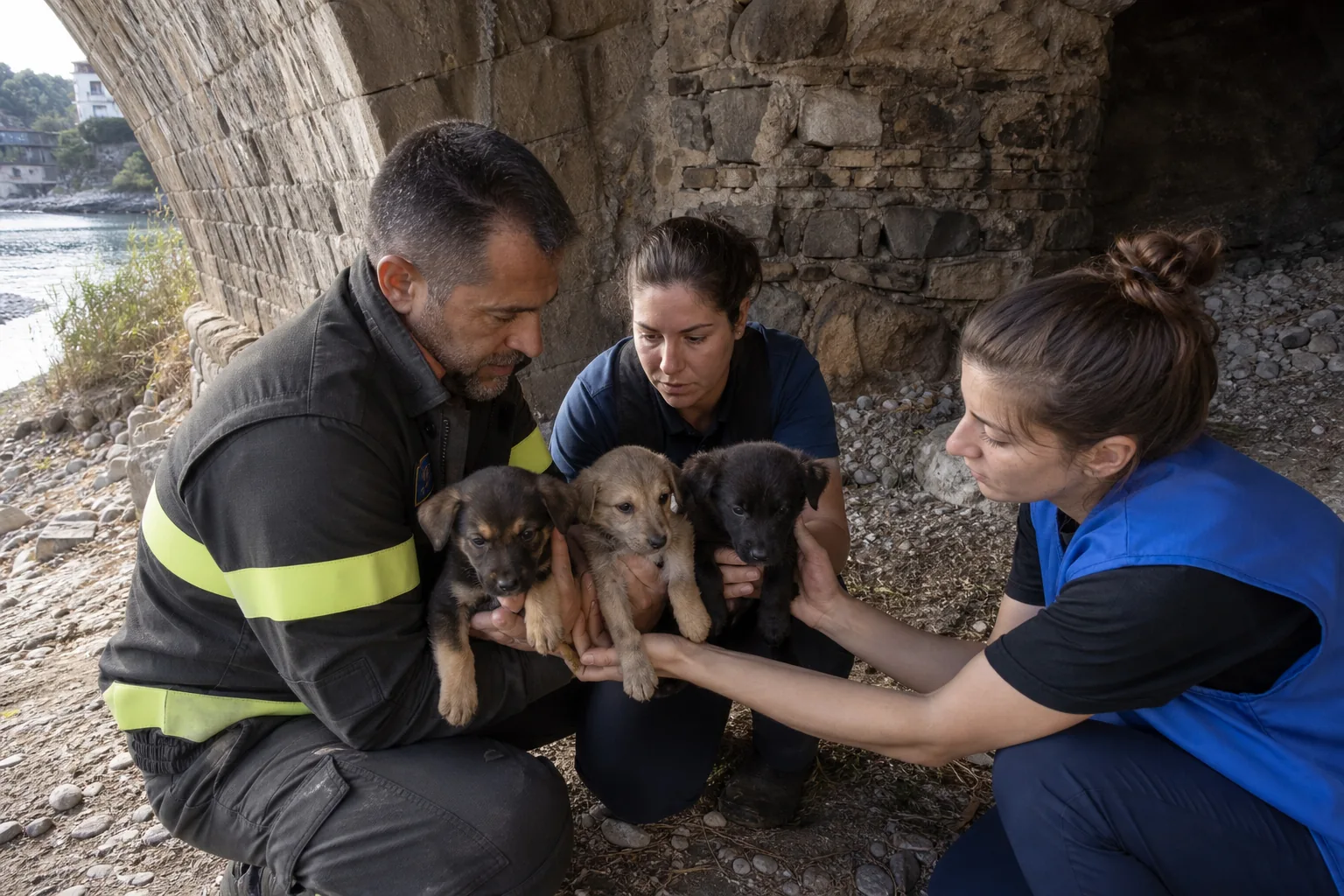 Tre cuccioli gettati da un ponte a Massa Lubrense: salvati dai vigili del fuoco e volontari