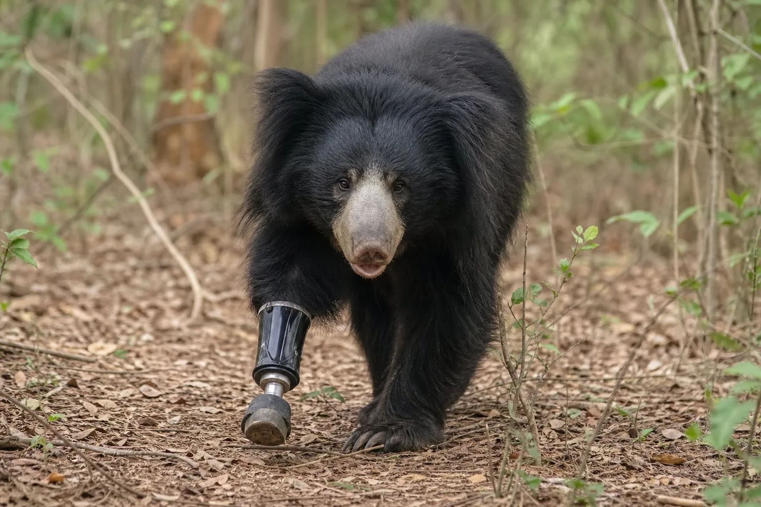 Orso labiato Vasi salvato dal bracconaggio: la prima protesi per un plantigrado